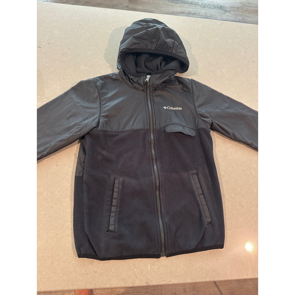 Columbia Boys Fleece Jacket Full Zip Hooded Black Size M (10/12) Kids Coat‎